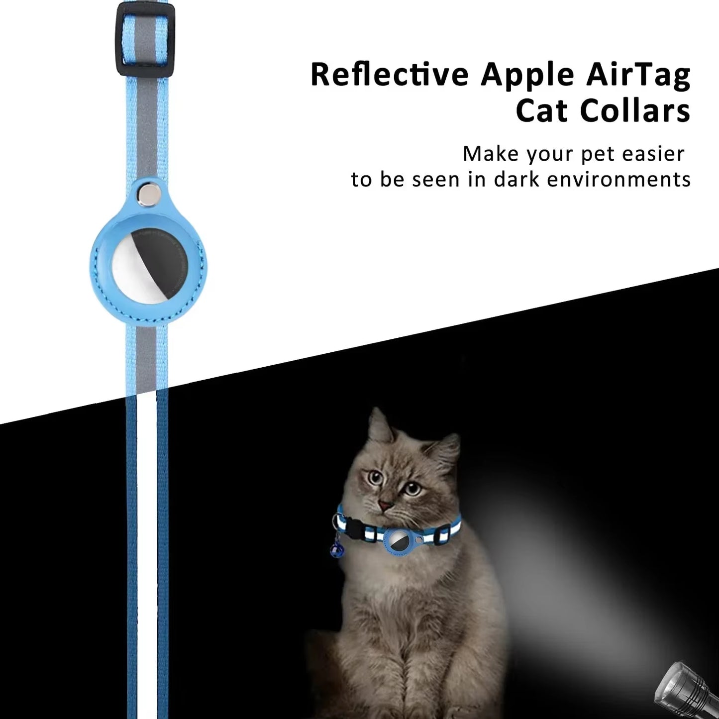 Anti-Lost Cat Collar for Airtag Tracker Protective Case with Bell No GPS Reflective Cats Necklace Kitten Accesories Pet Products