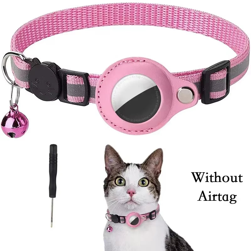 Anti-Lost Cat Collar for Airtag Tracker Protective Case with Bell No GPS Reflective Cats Necklace Kitten Accesories Pet Products