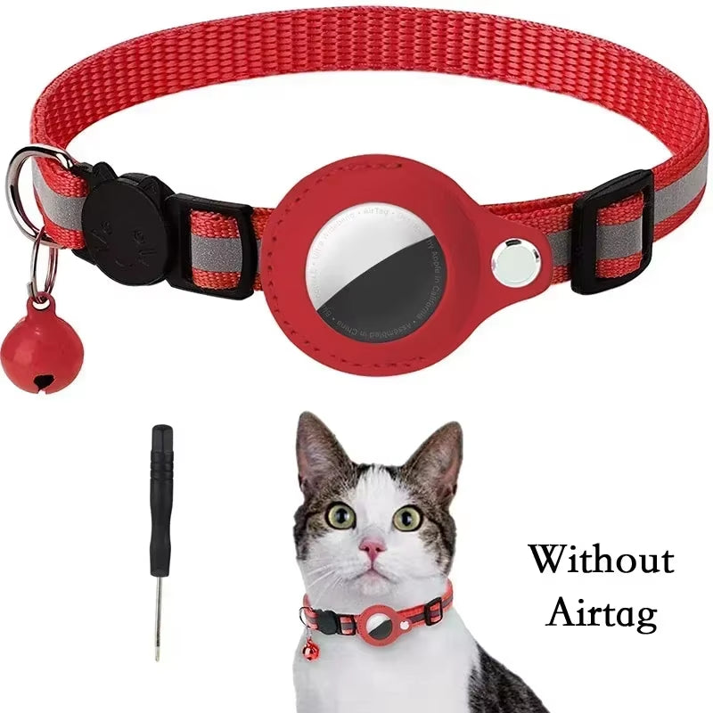 Anti-Lost Cat Collar for Airtag Tracker Protective Case with Bell No GPS Reflective Cats Necklace Kitten Accesories Pet Products