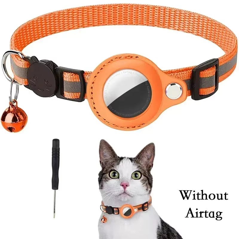 Anti-Lost Cat Collar for Airtag Tracker Protective Case with Bell No GPS Reflective Cats Necklace Kitten Accesories Pet Products