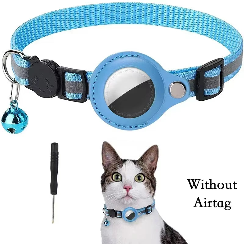 Anti-Lost Cat Collar for Airtag Tracker Protective Case with Bell No GPS Reflective Cats Necklace Kitten Accesories Pet Products